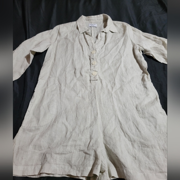 Sam & Lavi Linen Romper Beige Natural Onsie Shorts Quiet Luxury Size L - Picture 8 of 8